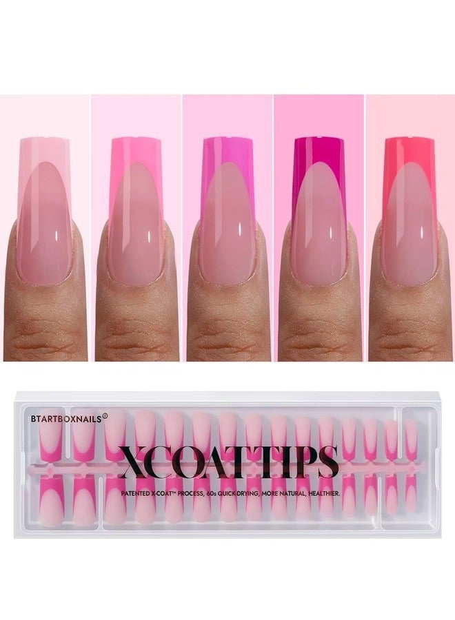 btartboxnails أظافر BTArtboxnails XCOATTIPS وردية اللون ذات أطراف فرنسية لاصقة - أظافر طويلة مربعة الشكل، أطراف أظافر جل ناعمة، 150 قطعة من أظافر أكريليك وردية اللون قابلة للإزالة، متوفرة بـ 15 مقاسًا - Image 1